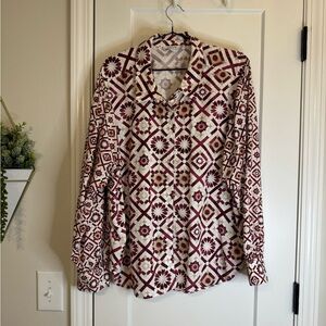 Chico’s Geometric Patterned Balloon Sleeve Button Down